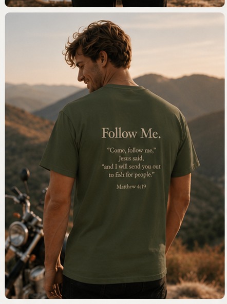 Green tee back — Follow Me